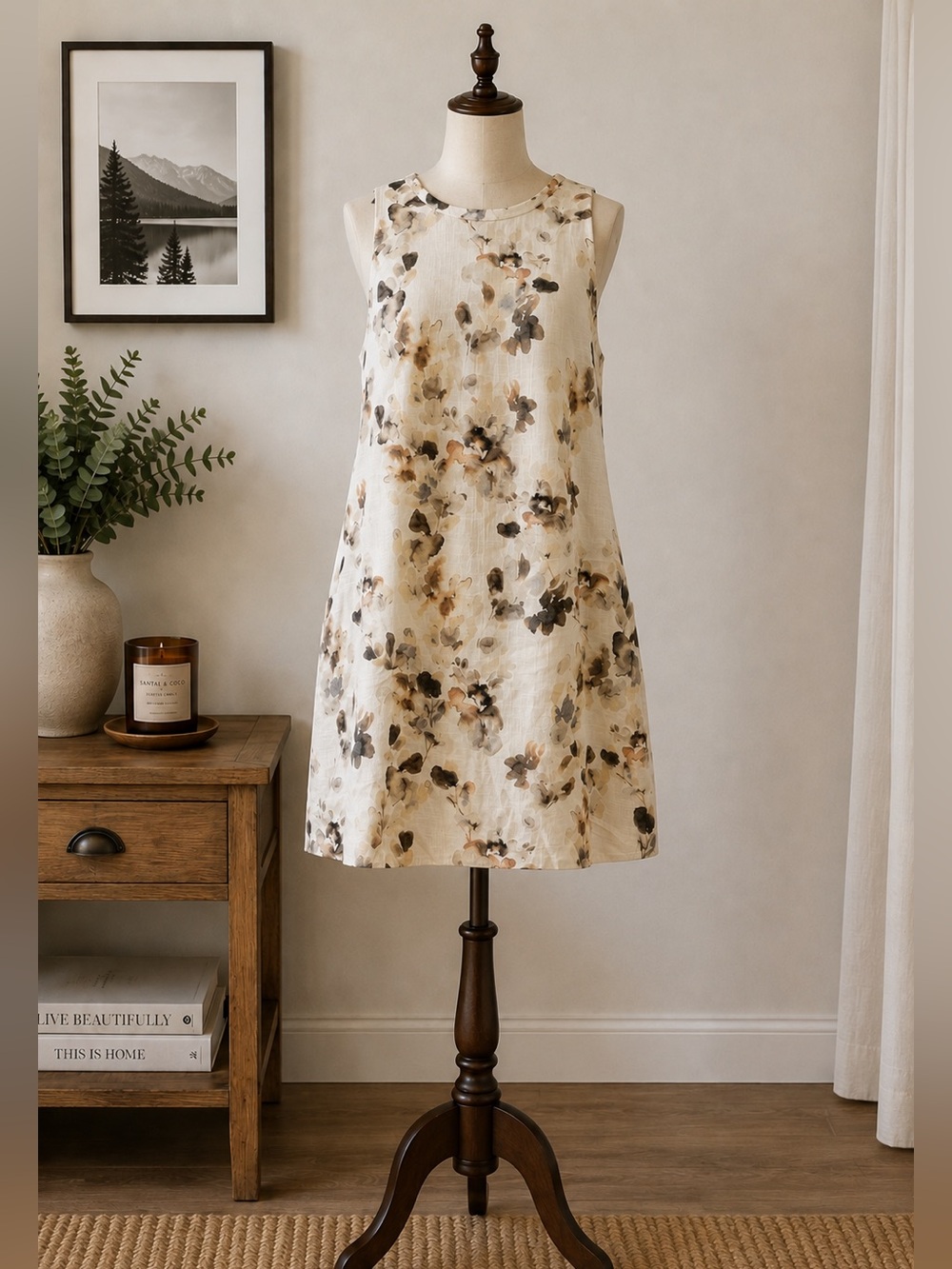 RW&CO Linen Blend Watercolor Floral Shift Dress M Cottagecore Coastal